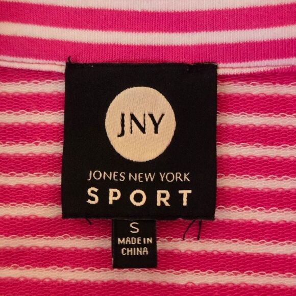 Jones NY Sport Womens Striped Long Sleeve Full Zip Sweatshirt Pink White Small - Picture 2 of 12